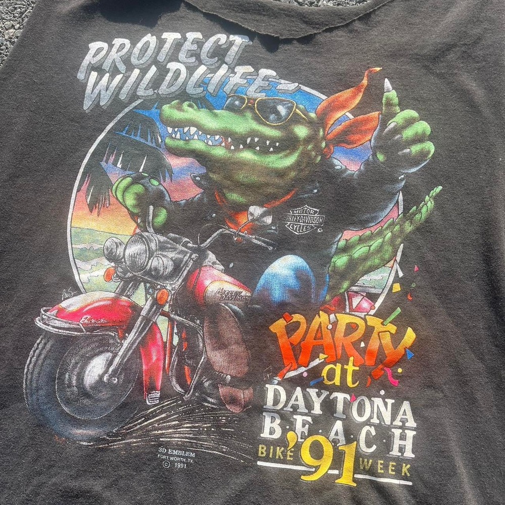 Vintage 3D EMBLEM Harley Davidson "Protect Wildlife 1991" Graphic Cut Off shirt